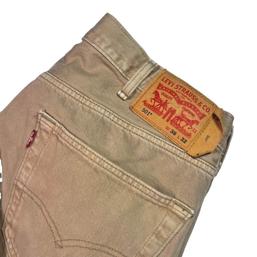 Levi's 501 Jeans Mens 38x32 Tan Khaki Denim Original Fit Straight Leg Button Fly